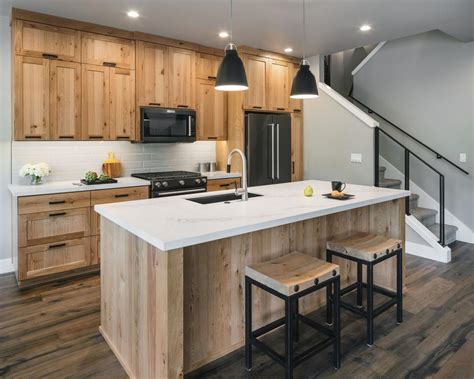 Contemporary Kitchen With Natural Wood Cabinets And Island