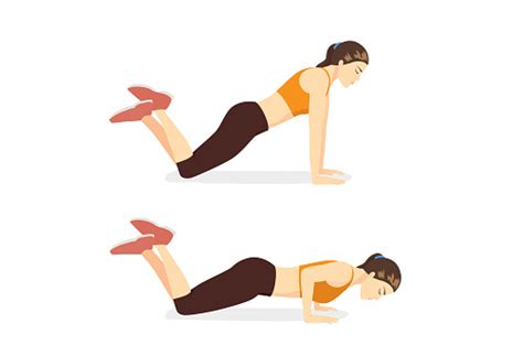 Woman Doing Exercise With Knee Push Up In 2 Steps Stock Illustration