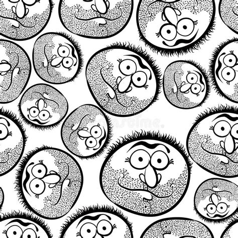 Funny Faces Seamless Background Black And White Lines Vector Ca Stock