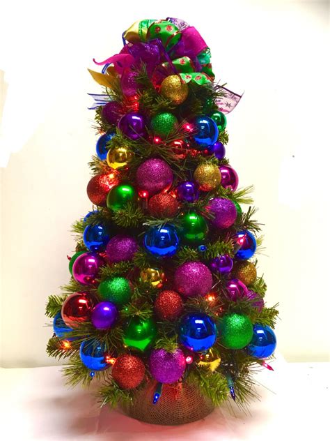 Tabletop Tree Bright Jewel Tone Christmas Prelit Colored Etsy Red