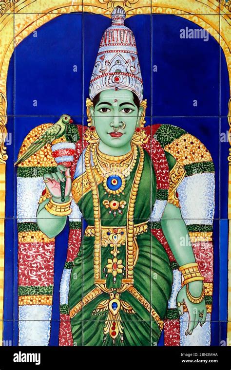 Sri Mahamariamman Hindu Temple Hindu Goddess Meenakshi With A Green