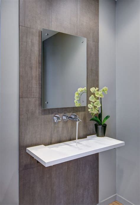 Glamorous Frameless Mirrors In Powder Room Contemporary With Floating