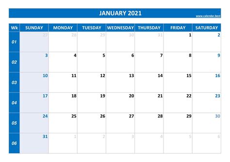 January 2021 Calendar Calendarbest