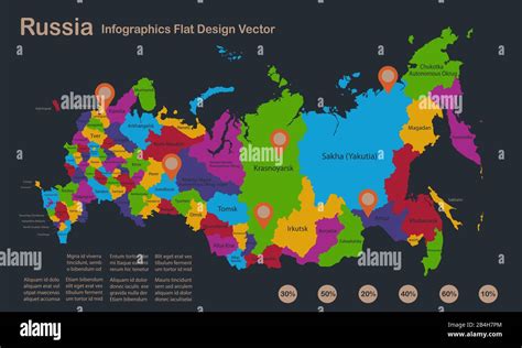 Infographics Russia Map Flat Design Colors With Names Of Individual