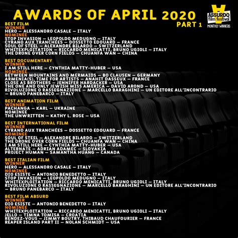 As always, quite a few of the films in the lineup will also be available via now tv, but here's an official look at what's coming to sky cinema over the next few weeks… April 2020 - Assurdo Film Festival