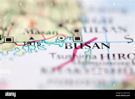 Shallow Depth Of Field Focus On Geographical Map Location Of Busan