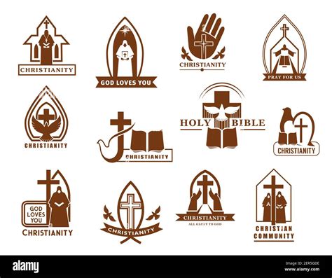 Christianity Religion Vector Icons Cross Bible And Dove Christian