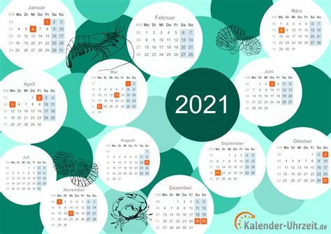 Kalender in unterschiedlichen formaten mit schulferien, feiertagen und kalenderwochen download und drucken. KALENDER 2021 ZUM AUSDRUCKEN - KOSTENLOS