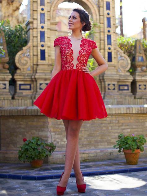 Red Homecoming Dress A Line Scoop Lace Cheap Short Prom Dress Party Dr Anna Promdress