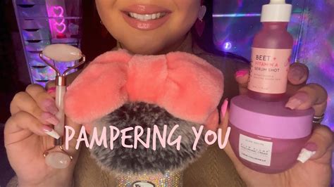 asmr pampering you skincare personal attention pink items 💕[layered sounds] youtube