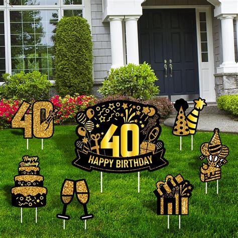 Custom 40th Birthday Yard Sign Decorations Coroplast Golden Black