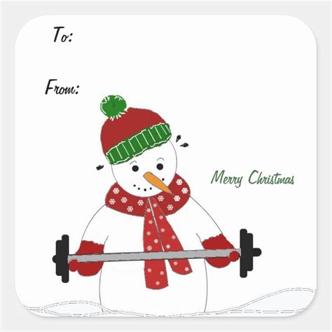 Weight Lifting Snowman Square Sticker Zazzle