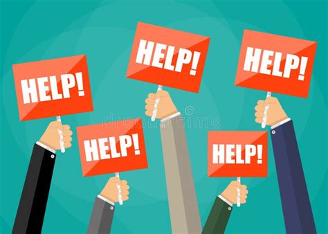 Holding Red Sign Boards With The Word Help Stock Vector Illustration