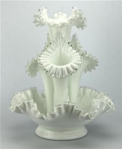 Fenton Milk Glass Trumpet Epergne With Clear Edging United States Glass