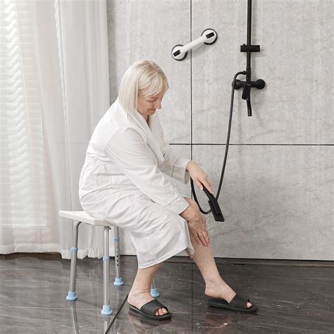 Oasisspace Shower Chair Adjustable Bath Stool With Free Assist Grab