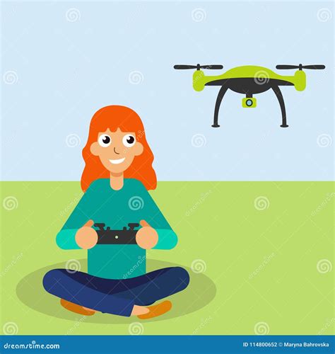girl piloted flying drone vector illustration 114800652