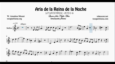 Queen Of The Night Aria Sheet Music For Solfeggio Magic Flute Mozart