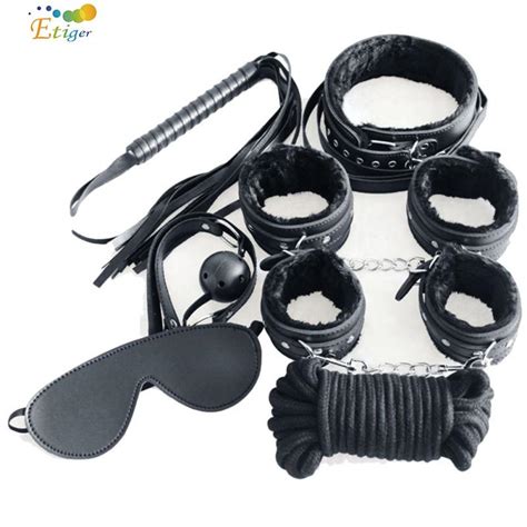 adult game 7pcs set handcuffs gag nipple clamps whip collar erotic toy leather fetish sex