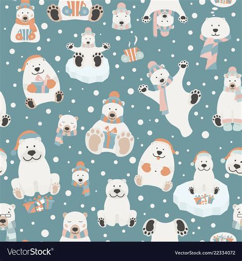Cute Polar Bear Seamless Pattern Elements For Vector Image On