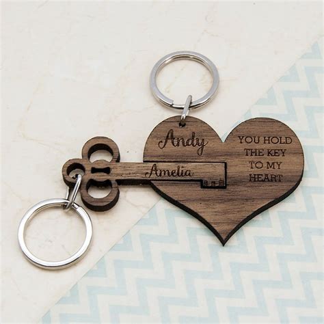 Personalized Key To My Heart Shaped Wooden Keychain