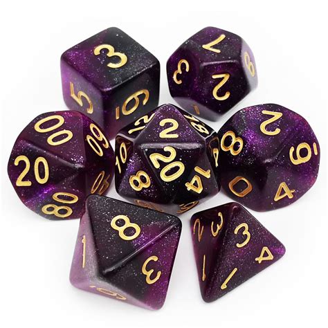 Purple Black Nebula Glitter Dnd Dice Set For Dandd Roleplaying Games