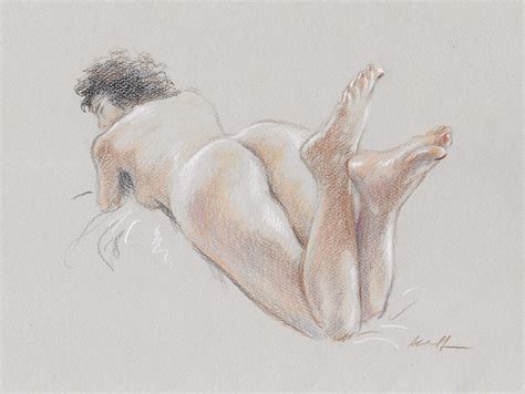 NUDE FEMALE ART Resting Nude Colored Pencil Drawing High Etsy