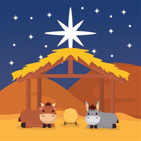 Epiphany Of Jesus With Animals In A Manger 1950159 Vector Art At Vecteezy
