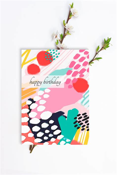 Happy Birthday Printable Card Abstract Greeting Card Colorful Etsy