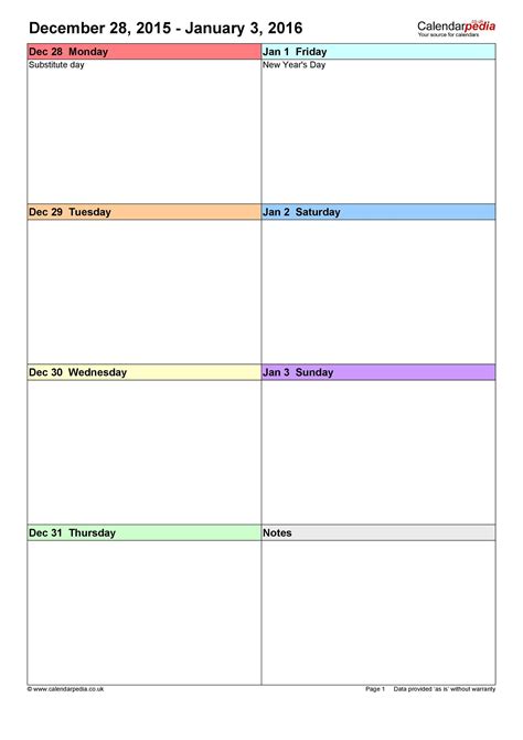 Blank Weekly Calendar Templates Pdf Excel Word Templatelab