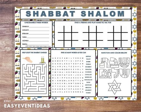 Shabbat Kids Activity Printable Placemat Instant Download Etsy