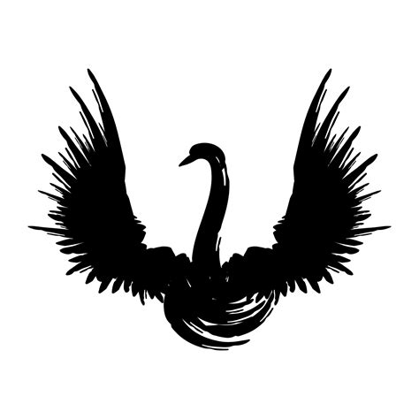 Black Swan Logo Swan Silhouette With Wings Vector Ink Illustration
