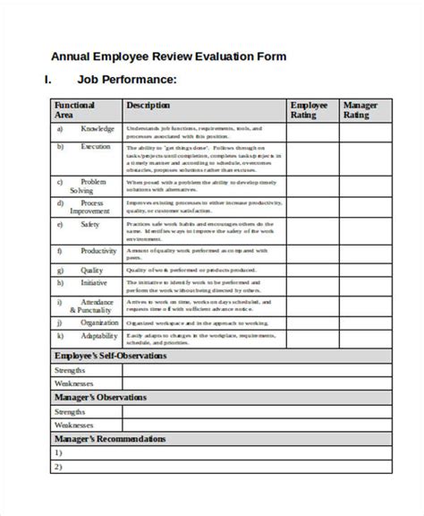 Employee Performance Evaluation Form Template Word