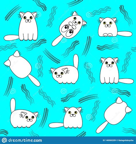 Cartoon Cute Colorful Cats Seamless Pattern Stock Vector Illustration