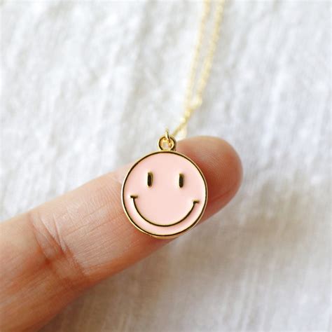 Pastel Pink Happy Face Charm Necklace Smiley Face Necklace Etsy