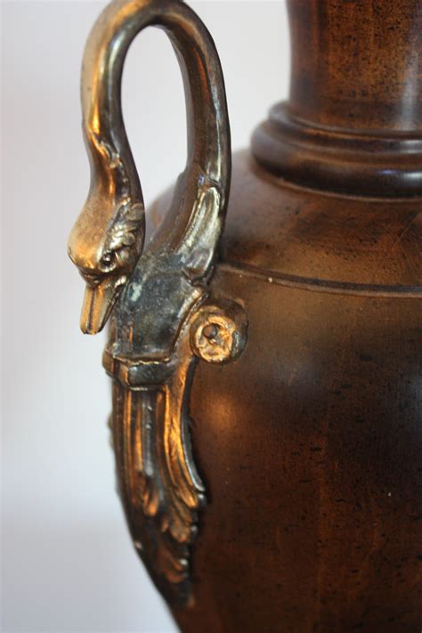 Frederick Cooper Wood Urn Brass Swan Handles Table Lamp Instappraisal