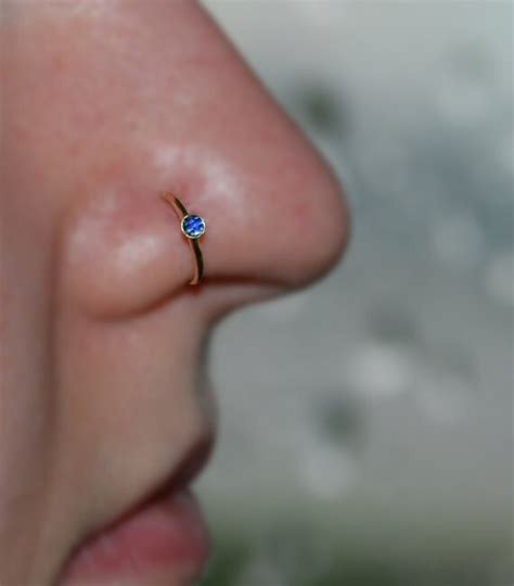 Mm Blue Sapphire Nose Ring Stud Gold Nose Hoop Tragus Etsy