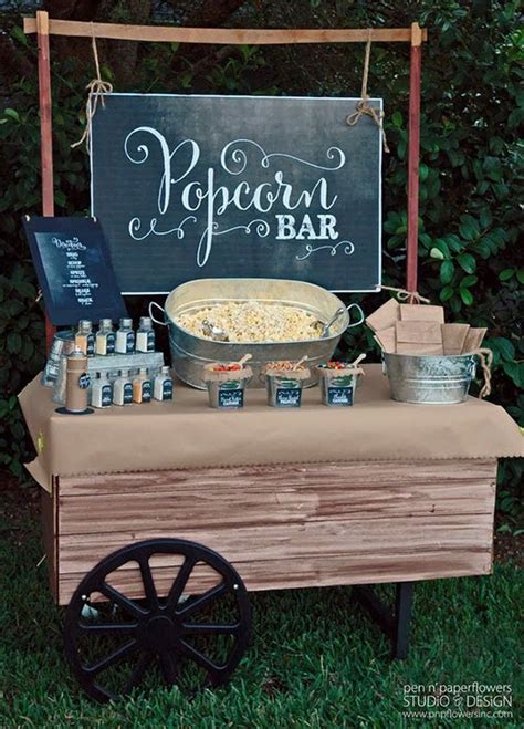 Country Themed Popcorn Bar Wedding Food Ideas Emmalovesweddings