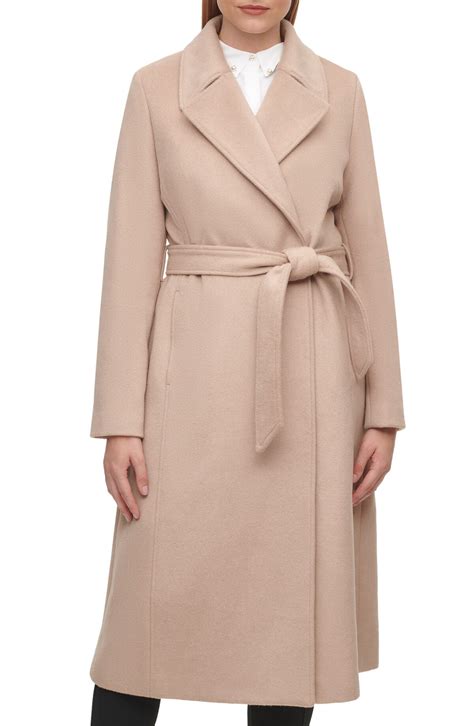 Buy Karl Lagerfeld Paris Long Wool Blend Wrap Coat Nude At Off