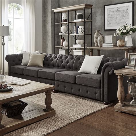 Knightsbridge Grey Extra Long Chesterfield Sofa By Inspire Q Artisan Overstock 14045494