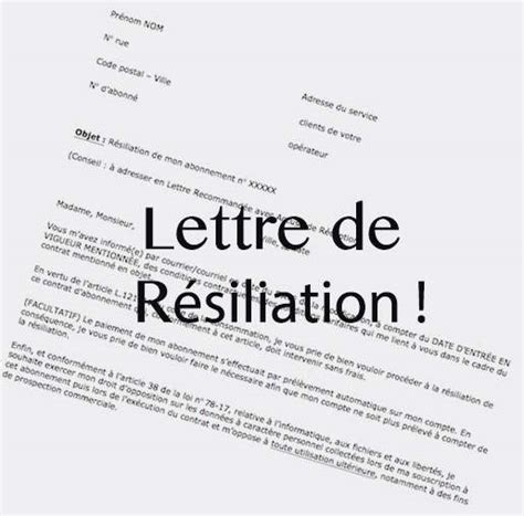 Résiliation d'un contrat d'assurance habitation : exemple de lettre de resiliation d abonnement - Modele de lettre type