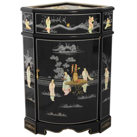 Handmade Black Lacquer Mother Of Pearl Ladies Corner Cabinet China