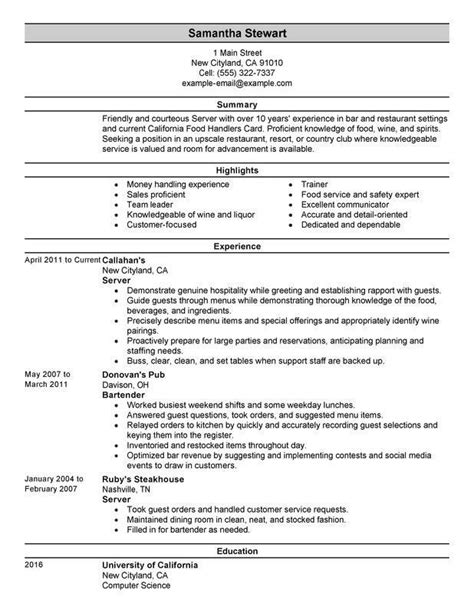 Resume For Restaurant Servers Great Servers Resume Examples Free To