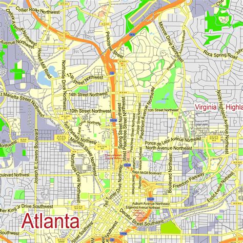 Atlanta Georgia Us Printable Editable Pdf Layered Vector Map