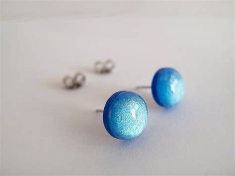 Shimmer Royal Blue Stud Earrings Hypoallergenic Surgical Steel Posts Blue Stud Earrings