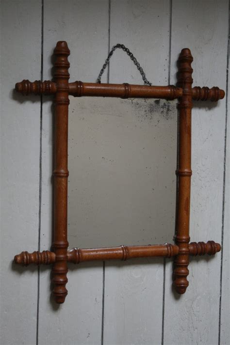 Antique French Wooden Faux Bamboo Mirror Wall Small Mirror