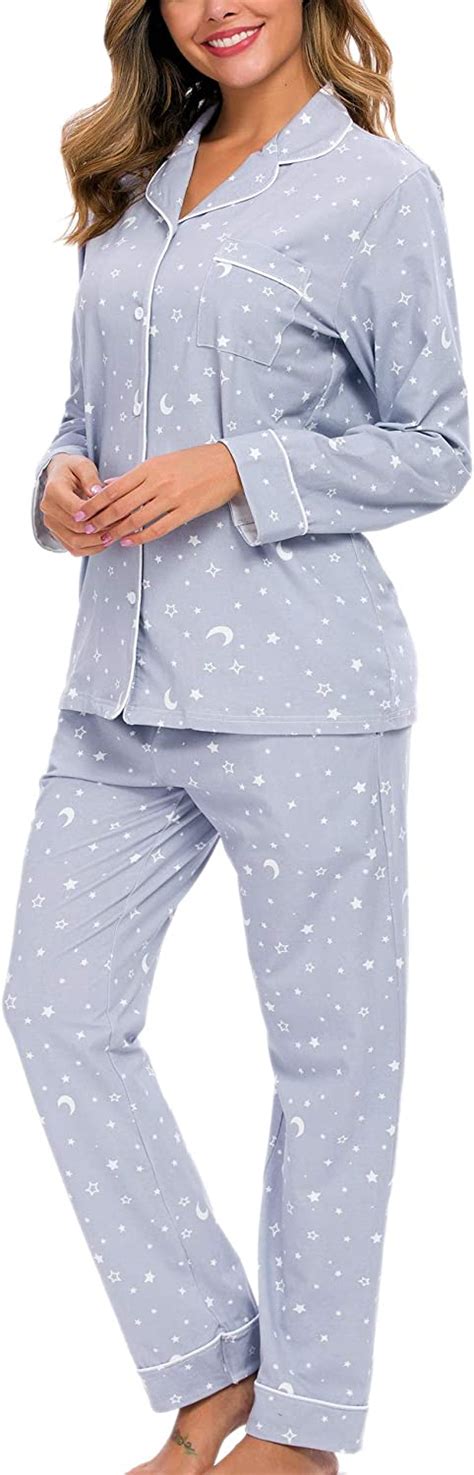 Enjoynight Womens Pajamas Set Cotton Button Down Long Sleeve Pjs Sets