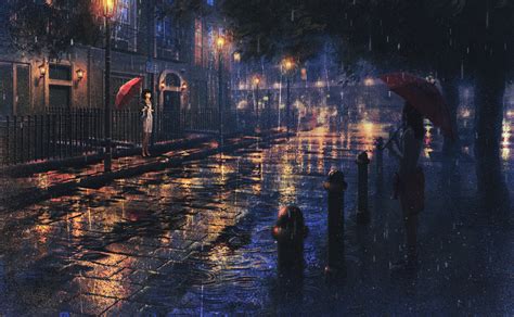 Wallpaper Sunlight Cityscape Night Anime Girls Reflection Rain