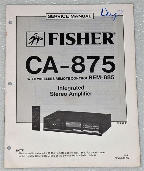 Fisher Ca 875 Integrated Stereo Amplifier Original Service Manual On