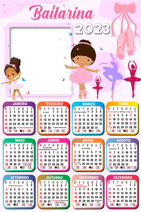 Calendário 2023 Bailarina Moldura Png Infantil Imagem Legal