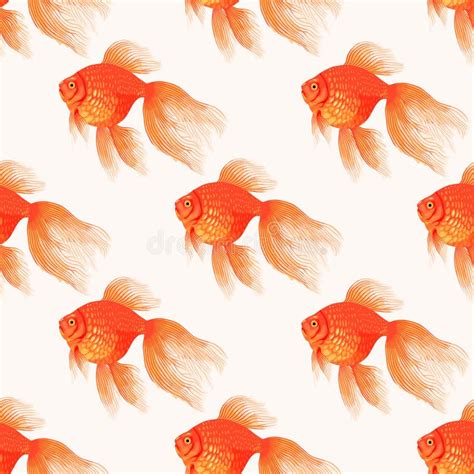 Vector Seamless Pattern With High Detail Goldfish Stock Vector